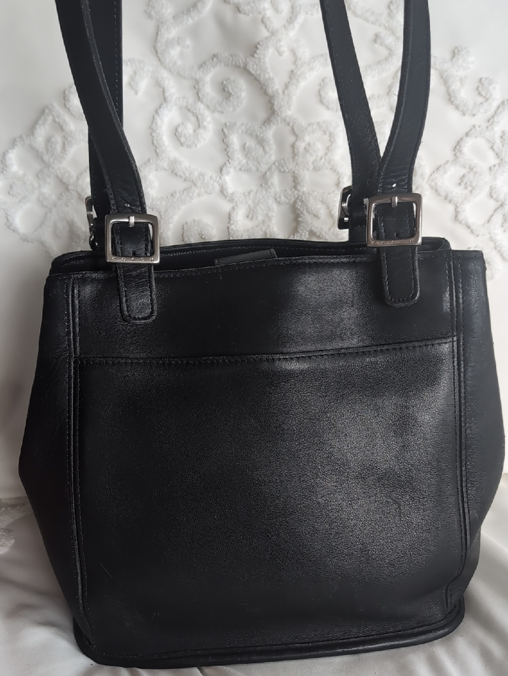 Vintage Coach Waverly 🖤Black Bucket Bag- Chrome Hardware Silver Charm Tassel - Picture 7 of 16